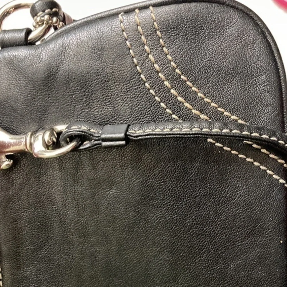 Coach black leather wristlet bag